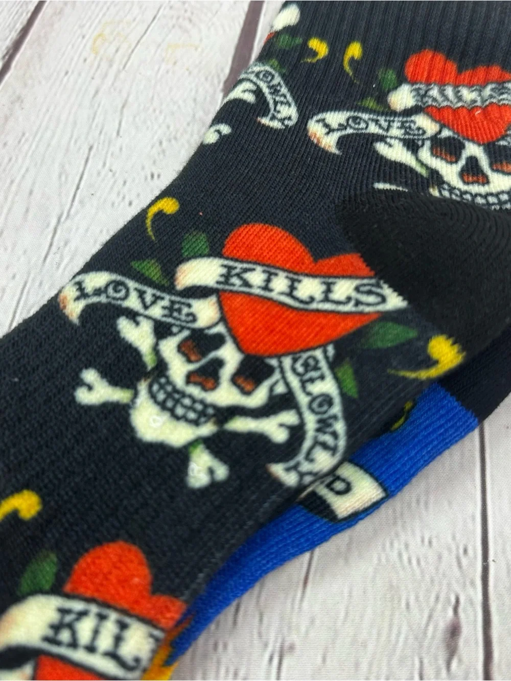 Ed Hardy Blue Black Skull & Flame Crew Socks